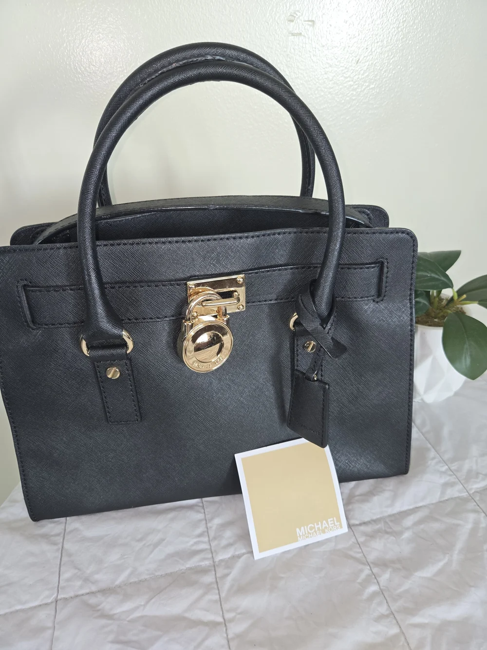 Michael Kors Black Saffiano Leather Satchel with Gold Hardware